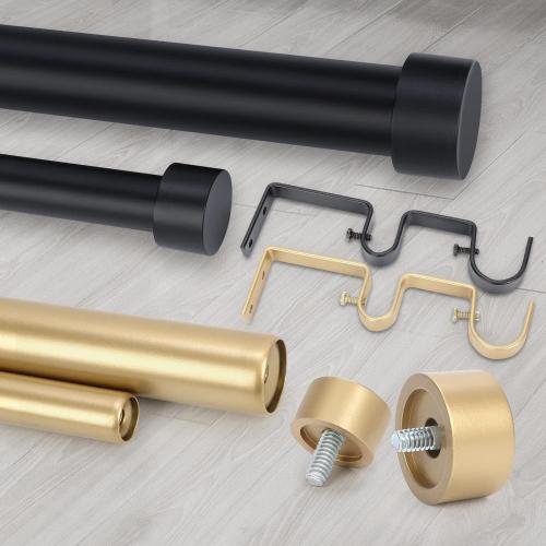 OLV Gold Double Curtain Rods for Windows 72 to 144 Inch(6 to 12 Feet),1 Inch Adjustable Dual Curtain Rod, Heavy Duty Double Drapery Pole with End Cap Design for Living Room, Bedroom, Farmhouse