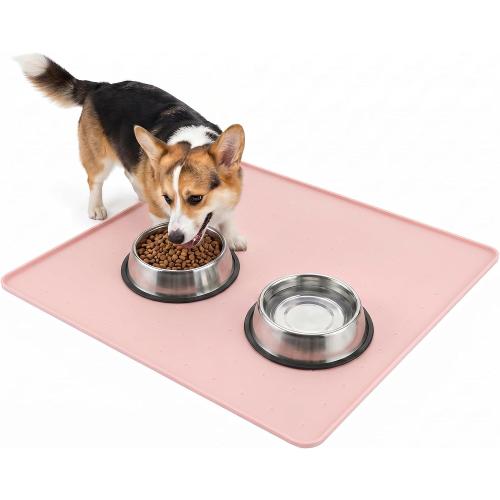 2 pack Silicone Pet Feeding Mat, 26x26 Inch Waterproof Dog Bowl Mat – Non-Slip, Machine Washable, Thin 0.23 Inch Edge for Messy Eaters, Protects Hardwood & Tile Floors, Pink