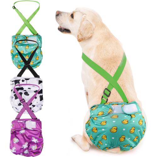 Size S/M Avont 3 Pack Washable Female Dog Diaper with Suspender, Reusable Girl Doggie Diapers  Doggy in Heat Cycle Period Incontinence