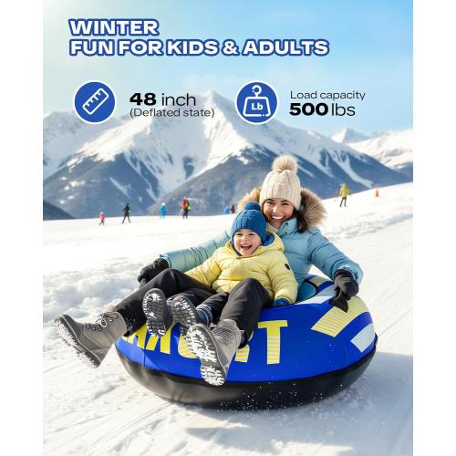 Raxurt Heavy Duty Snow Tube with Premium Canvas Cover, Inflatable Snow Sled for Kids and Adults, Thickened Bottom with Towable Pull Ring, Sledding Winter Outdoor Fun Toys