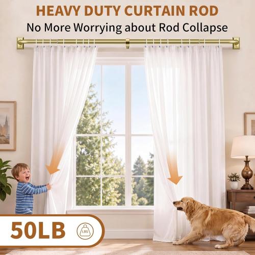 ZYRW Gold Curtain Rod, Room Darkening Rods for Windows 28 to 48 Inches(2.3-4Ft), Wrap Around Curtain Rods, Heavy Duty Blackout Drapery, Modern Decorative Window Treatment Rod, Gold