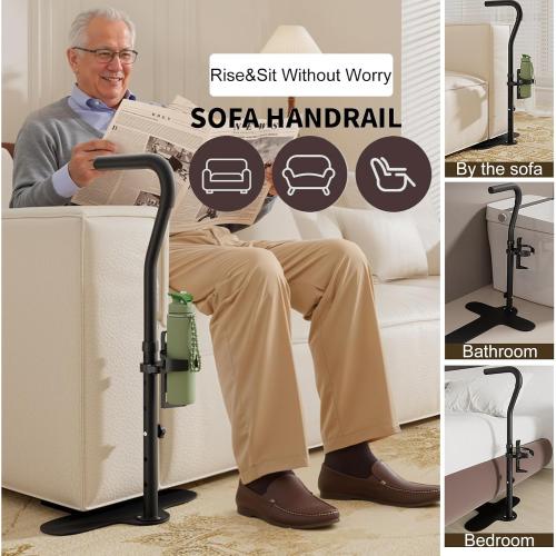 Couch Stand Assist for Elderly, 6-Level Height Adjust Chair Assist with Cup Holder, Mobility Standing Aid Sofa Standup Support for Patients, Seniors and Disabled (Black)