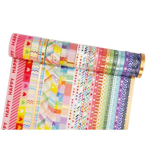 YUBBAEX Bright Mix Gold Washi Tape Set VSCO Foil Masking Tape Decorative for Arts, DIY Crafts, Journal Supplies, Planners, Scrapbook, Card/Gift Wrapping -5/10mm- (Rainbow 27 Rolls)