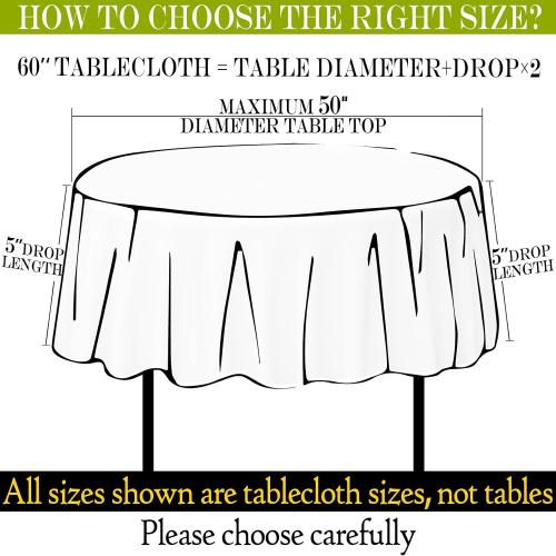Table Cloth 60 Inch Round Tablecloth Fits Max50 Inch Diameter Table Top,Black Polyester Washable Wrinkle-Free Spillproof Tablecloth for Party Patio Cover