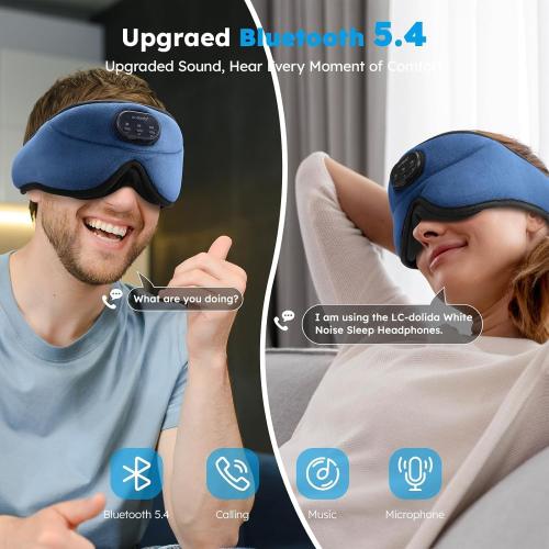 LC-dolida White Noise Bluetooth 5.4 Sleep Eye Mask with Timer, 3D Sleeping Mask Headphones with 16 Soothing Sounds, Total Blackout Sleep Headphones for Side Sleeper/Women/Men (Blue)