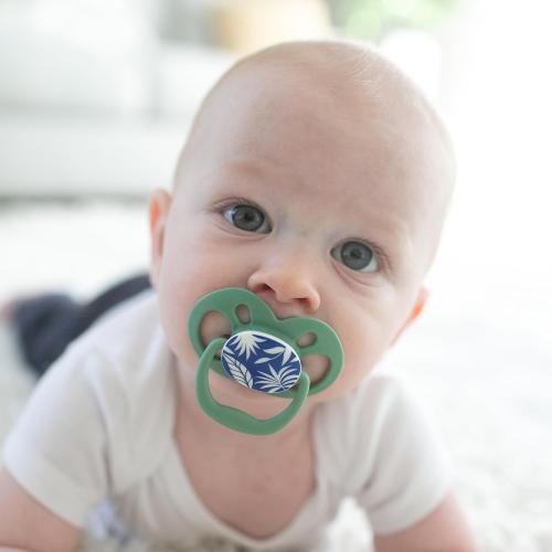 Dr. Brown's Advantage Glow-in-the-Dark Baby Pacifier, Fully Symmetrical Soother with Soft Silicone Bulb, Skateboard Snail-Blue Nature, 6-18m, BPA Free, 4 Pack