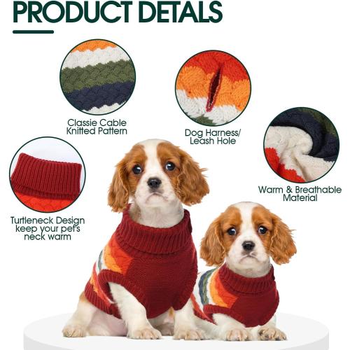 Kuoser Dog Sweater, Christmas Dog Sweaters for Extra Small Dogs Soft Warm Doggie Sweater Colorful Cable Knitted Vest, Pet Thermal Turtleneck Fall Winter Kniwear for Xmas Thanksgiving, Red XS