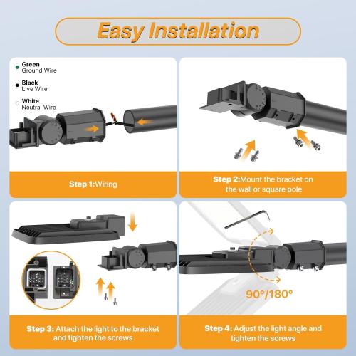 200W Led Parking Lot Lights with Dusk to Dawn Photocell 120V Slip Fitter Pole Mount Lights 5000K Outdoor IP65 Waterproof Commercial Street Area Lighting for Parking Lot, Barn, Church