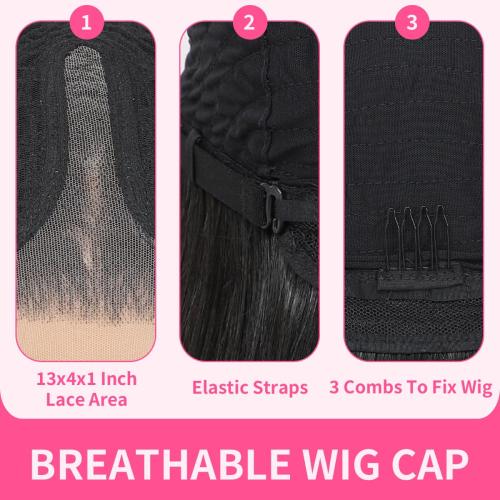 Synthetic Lace Front Wig 13X4X1 Inch Lace Front Wig 24 Inch Cheap Straight Lace Front Wigs Synthetic Wigs For Black Women Pre-Plucked Cheap Wigs Dark Brown/Pink