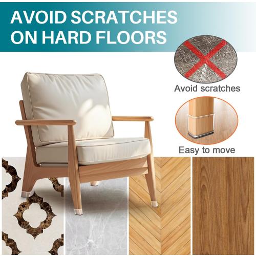 24 Pcs Chair Leg Floor Protectors Rectangle, Silicone Felt Furniture Leg Pads Caps Covers for Hardwood Floors (Fit Perimeter 5 to 5‑7/8)