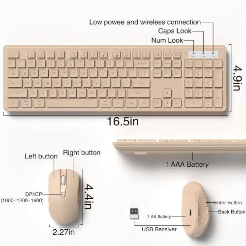 Black Wireless Keyboard and Mouse Combo, Full-Size 104-Key Office Keyboard with 15 Function Keys, Numeric Keypad, Single USB Receiver, Compatible with PC and Laptop, (black)