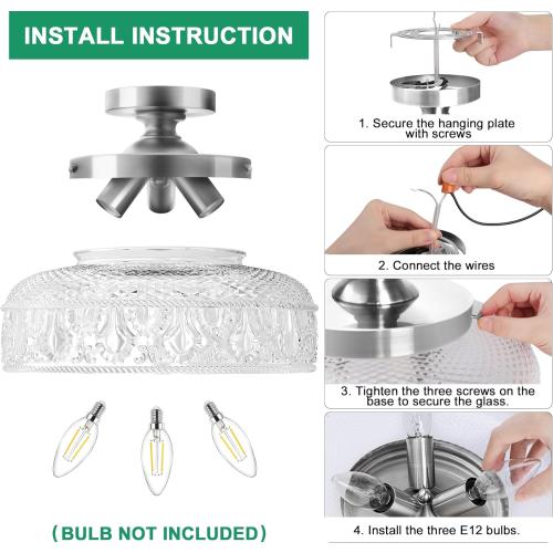 Lamomo Semi Flush Mount Ceiling Light,Upgraded Larger Silver Hallway Light Fixture,3-Bulb Globe Glass Close to Ceiling Scone, Indoor Hanging Light for Bedroom Kitchen Porch Hallway,Bulbs Not Included