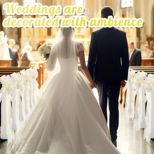 12 Set Large Wedding Pew Bows with Long Tulle Tails Church Chair Aisle Decorations Wedding Car Decoration Big Bows for Bridal Shower Reception Birthday Anniversary (Champagne)