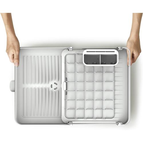 Joseph Joseph Extend Steel Expandable Dish Drying Rack with Removable Cutlery Holder Swivel Draining Spout, Stainless Steel