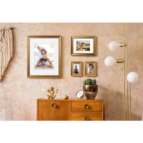 Yaetm 5x7 Gold Picture Frame Set of 4, 1.4” Wide Molding & Rustic Gold Photo Frames 5 x 7 with HD Tempered Glass, Display on Tabletop & Wall Mounting, 4 Pack