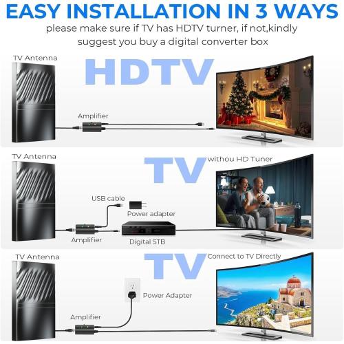 3000  Miles Range TV Antenna-2024 Newest Digital Antenna for Smart TV Indoor-HD Antenna for TV Indoor Outdoor for Local Channels with Amplifier and Signal Booster-52ft Coax HDTV Cable/AC Adapter