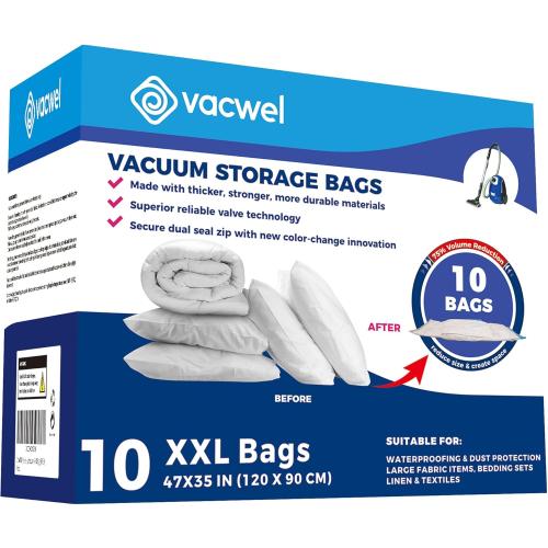 10-Pack XXL - Jumbo Vacuum Storage Bags - Space Vacuum Storage Bags for Clothing Space - Ideal for Comforters, Blankets & Sealing Large Oversize Clothing Post-Winter - 10x XXL Size (47x35in)