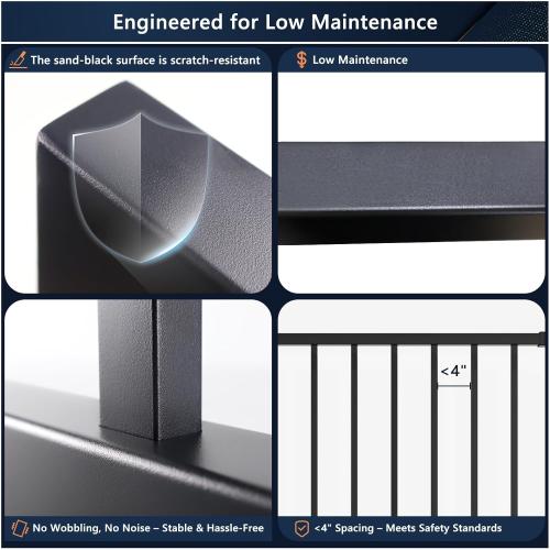 Modular 1 Pack 4ft x 36in Aluminum Deck Railing Kits for Stairs, AAMA 2604–Grade Textured Matte Black Porch Railing Kit, Decking Railings for Outdoor Decks and Porches