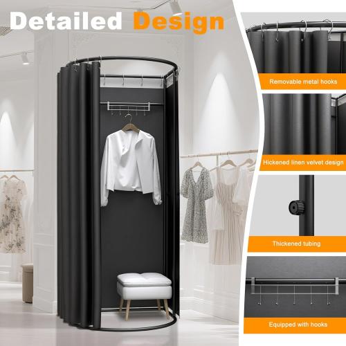 AMSXNOO Clothing Store Fitting Room, Removable Temporary Changing Locker Room with Shading Curtain, Portable Privacy Dressing Room for House Office Shopping Mall (Color: Black, Size: 100x95x200cm)