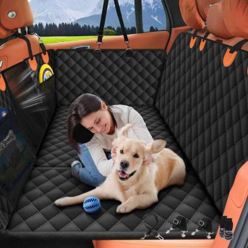 Back Seat Extender for Dogs, Holds 450 lbs, Hard Bottom Waterproof Dog Car Seat Cover for Back Seat, 600D Heavy Duty Scratch Proof & Nonslip Dog Hammock for Car, SUVs with Mesh Window & Storage Bags