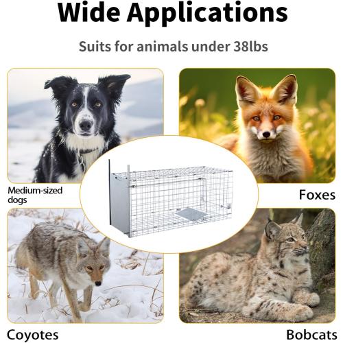 42 Large Humane Live Animal Trap,Collapsible Large Animal Catcher Cage,Cage Traps for Large Dogs up to 38 pounds,Foxes,Coyotes,Bobcat,Similar Sized Animals