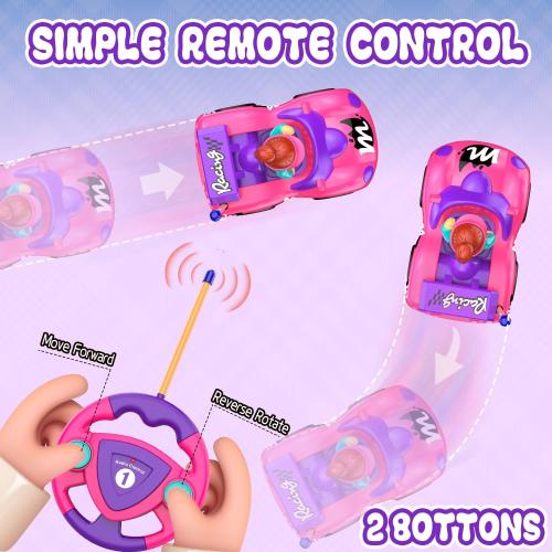 Remote Control Car for Toddlers 1-3, RC Race Toys for 3 Year Old Girl, Radio Controlled Car with Lights & Music Toys for Ages 2-4 Girls, Birthday Gift for Toddlers Baby Girls (Pink)