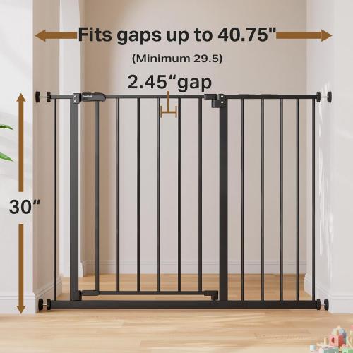 InnoTruth 29.5–40.75 Baby Gate for Stairs, 30 Tall Dog Gates for Doorways & Hallways, Safety Gate for Kids & Pets, Pressure-Mounted Walk-Through with Dual Lock & 2-Way Swing, Black