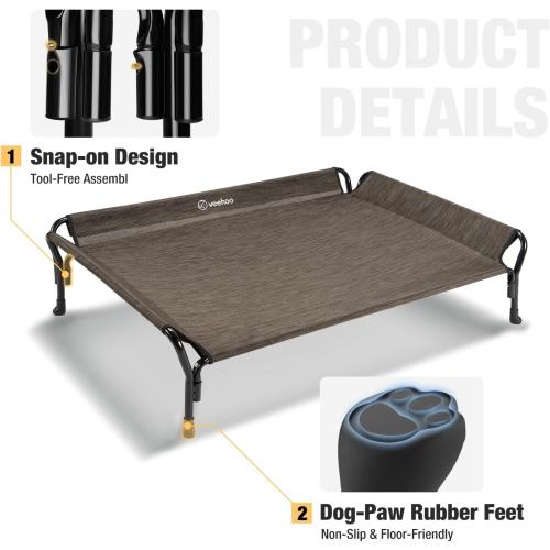 Veehoo Cooling Elevated Dog Bed, Raised Pet Cot with Guardrail & Slope Headrest, Durable Breathable Teslin Mesh, Non-Slip Feet, Washable Dog Couch Bed for Indoor & Outdoor, Large 47 x 32, Brown