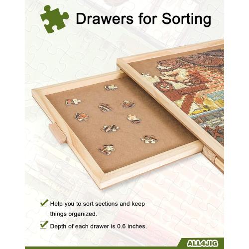 ALL4JIG 1000 Piece Rotating Puzzle Board with Drawers 22x30Portable Wooden Jigsaw Puzzle Table for Adults Portable,Lazy Susan Spinning Puzzle Boards Birthday Gift for mom