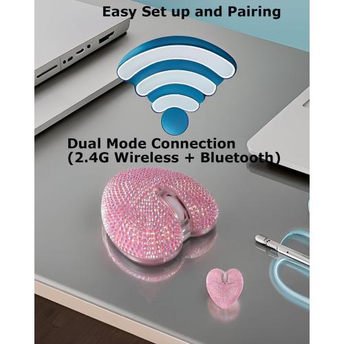 Wireless Bluetooth Mouse Cute Pink Love Heart Shinning Led Light Silent Portable Lightweight USB Optical Cordless Dual Mode Mice for PC Laptop Computer Tablet Mac MacBook Pro Kids Girls Women Gift