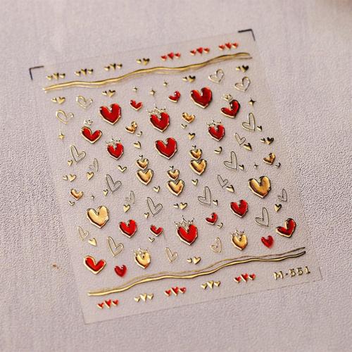 5D Embossed Heart Nail Stickers for Art - Gold Red Self-Adhesive Valentine's Day Decals - Golden Design for Women - Nail Supplies Decorations Accessories