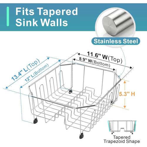 GSlife Small in Sink Dish Drying Rack - Stainless Steel Compact Dish Drainer for RV Kitchen Apartment Sink, Rust Resistant Inside Sink Rack, 1–2 Person Households, 11.6 W x 13.4 L, Silver