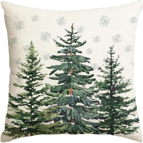 AVOIN colorlife Christmas Trees Snowflake Throw Pillow Cover, 16 x 16 Inch Winter Holiday Cushion Case Decoration for Sofa Couch