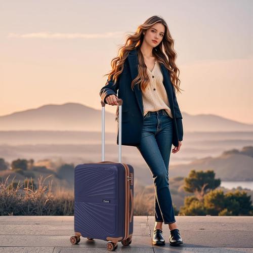 Carry On Luggage Set 22x14x9 Airline Approved Luggage Sets 3 Piece,Suitcases with Wheels,ABS Hard Case Luggage with TSA Lock Spinner Wheels(20 Inch,BP/TB)