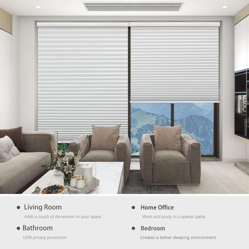 Changshade Honeycomb Shades Cordless for Indoor Windows, Cellular Blinds Blackout Shade for Bedroom Bathroom Heat Blocking Thermal Insulated 1.5 Inch Accordion Window Pleated Shades, 44 Wx72H, White