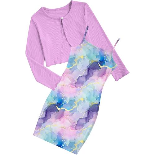 Size 14.Girls Floral Dress with a Knitted Cardigan 2 Piece Outfits Size 7-14