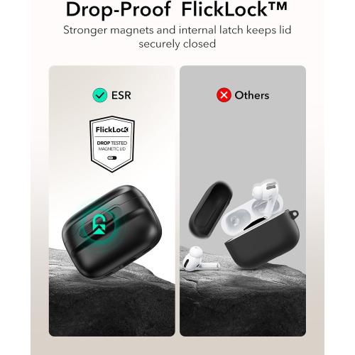 ESR for AirPods Pro Case (2023/2022/2019, 2nd/1st Gen), Compatible with Airpods Pro 2 (USB-C/Lightning Cable), MagSafe Ready, Magnetic Lid Lock, Full Drop Protection Cover with Lanyard, Black