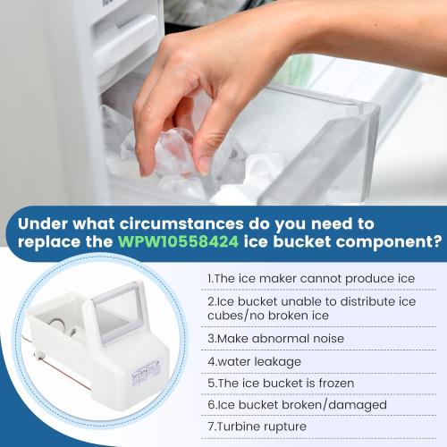 White Upgraded WPW10558424 for Whirlpool Ice Maker Replacement, Compatible with Whirlpool Kenmore Maytag Amana Refrigerator, Refrigerator Ice Bucket Replacement with Whirlpool Replacement Ice Maker