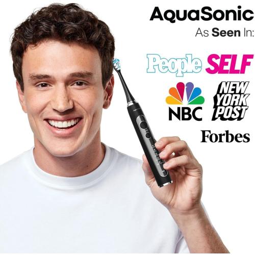 Aquasonic Duo Series PRO UV - ADA Accepted Electric Toothbrushes with UV Sanitizer - Inductive Charging Base - 5 Modes with Smart Timers - 10 Proflex Brush Heads & 2 Travel Cases