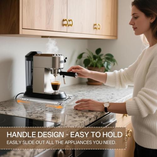 Sliding Tray for Coffee Maker: Acrylic Appliance Slider with Rubber Wheels - Coffee Machine Mat Pot Rolling Tray for Kitchen Countertop - 9.5x14.5 Clear