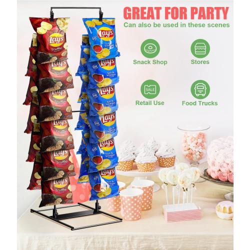 Chip Rack Display Stand, Potato Chip Display Rack with 24 Clips, 2 Row Chip Bag Holder for for Party Display, Snack Retail Display Rack Chip Stand Display for Countertop Store, Black