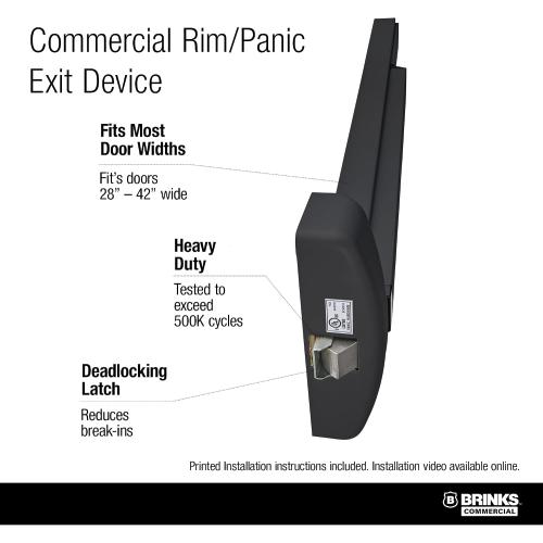 Brinks Commercial Rim Panic Exit Device, Matte Black - UL Listed Emergency Exit Hardware for Commercial Doors
