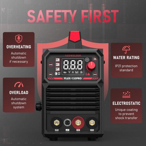 YESWELDER 135Amp MIG Welder,110V Flux Core Welder Flux Core MIG/Lift TIG/Stick 3-in-1 Large LED Digital Display Welding Machine IGBT Inverter Welder FLUX-135PRO
