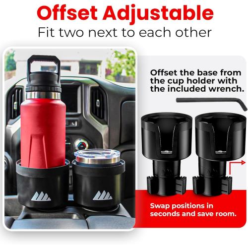 Integral Ultimate Car Cup Holder Expander with Adjustable Base & Organizer | Fits Yeti 14/24/36/46oz, Hydro Flask 32/40oz, Ramblers, mugs & 3.4-4.0in bottles, rubber-tab adjustable base