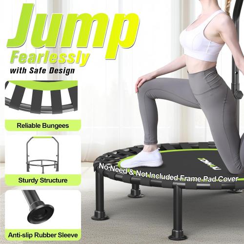 Foldable Mini Trampoline, 40/48 Rebounder Trampoline for Adults & Kids, 450lbs Capacity with U-Shaped Adjustable Bar, Indoor Fitness Workout Exercise Equipment
