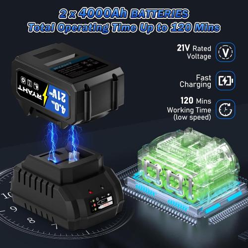 Leaf Blower Cordless, 21V Powerful Electric Leaf Blower with 2 X 4.0Ah Batteries and Charger, 2 Speed Modes, Handheld Lightweight Leaf Blowers for Lawn Care, Patio, Dust, Blowing Leaves