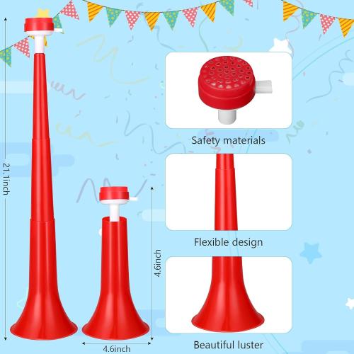 Red 4 Pcs Stadium Horn Vuvuzela Plastic Collapsible Cheering Trumpets for Sporting Events Football Carnival Party Supplies (Red)