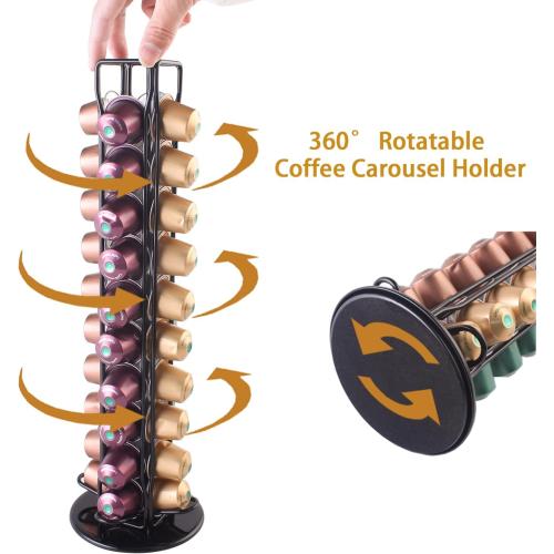 SEVENLINE Coffee Pod Holder Stand Compatible With Nespresso Original Pods Carousel Storage Rack Capsules Organizer For 40 Capsules (Black)