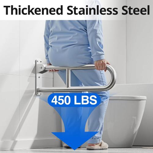 Toilet Grab Bar, Bathroom Safety Handrail Wall Mounted, 304 Stainless Steel Flip Up Folding Support Rail for Elderly Seniors and Handicap Assistance (24 Inch)