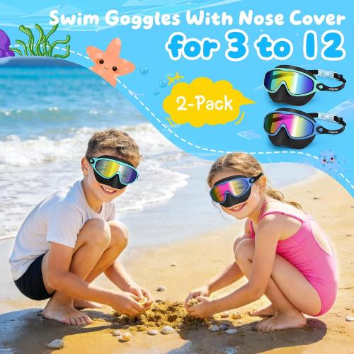 VegoVia 2 Pack Kids Swim Goggles with Nose Cover